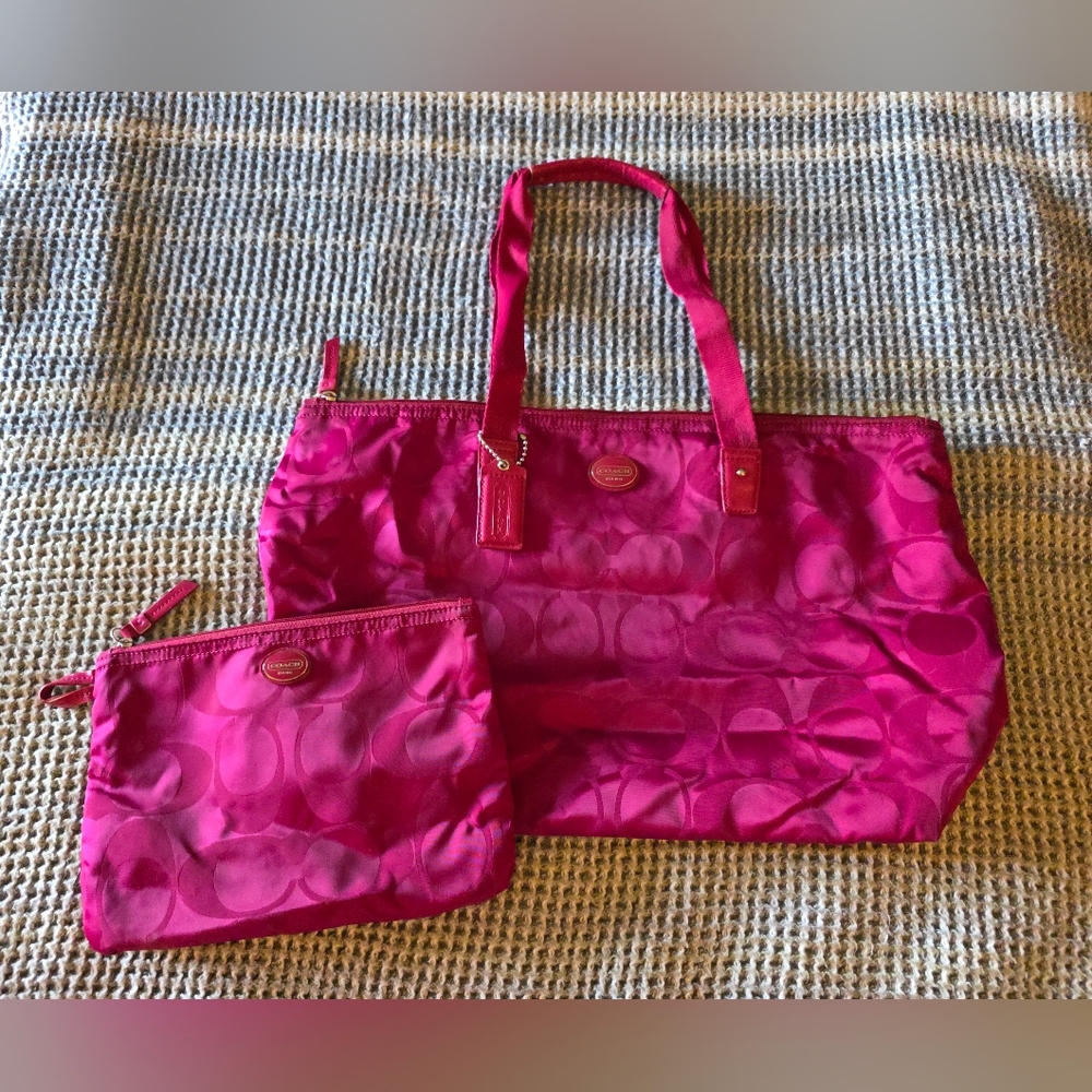Coach Hot Pink Tote and Pouch Set